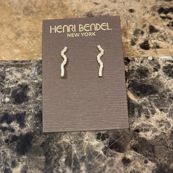 Henri Bendel Gold & Crystal Squiggle Earrings - Picture 4 of 7